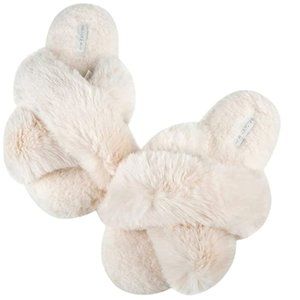 ULTRA FUZZY COZY FAUX FUR CRISS CROSS SLIPPERS - SZ EU 38/39 - IVORY